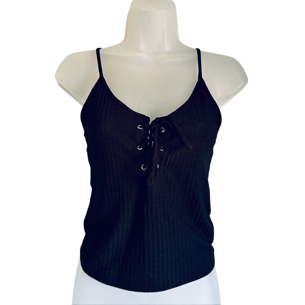 Charlotte Russe Crop Tank Top Black Large Y2K Style Whimsygoth Ribbed